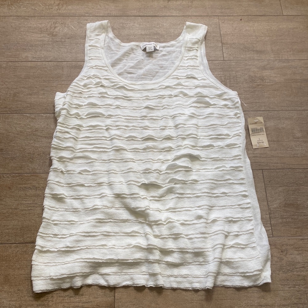 Cold water Creek Ruffled Sweater Tank L New With Tags White Cream Retails at $60